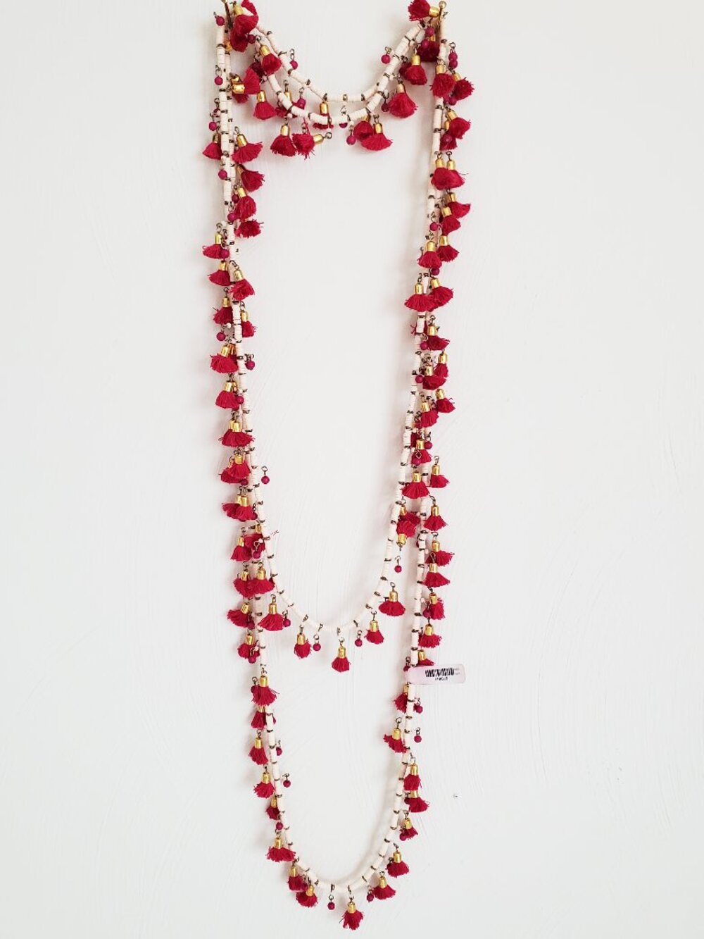 Roberta Roller Rabbit Fuschia Red Tassel Extra Long Necklace NWOT